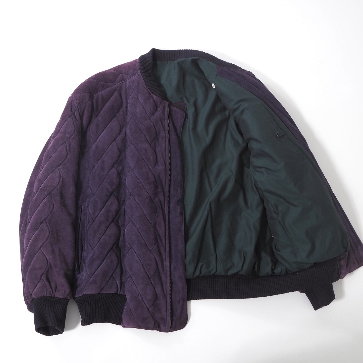 ロエベ LOEWE スペイン製 ヴィンテージ レザー ボンバージャケット 中綿 50 パープル メンズ 正規品 6-DC001