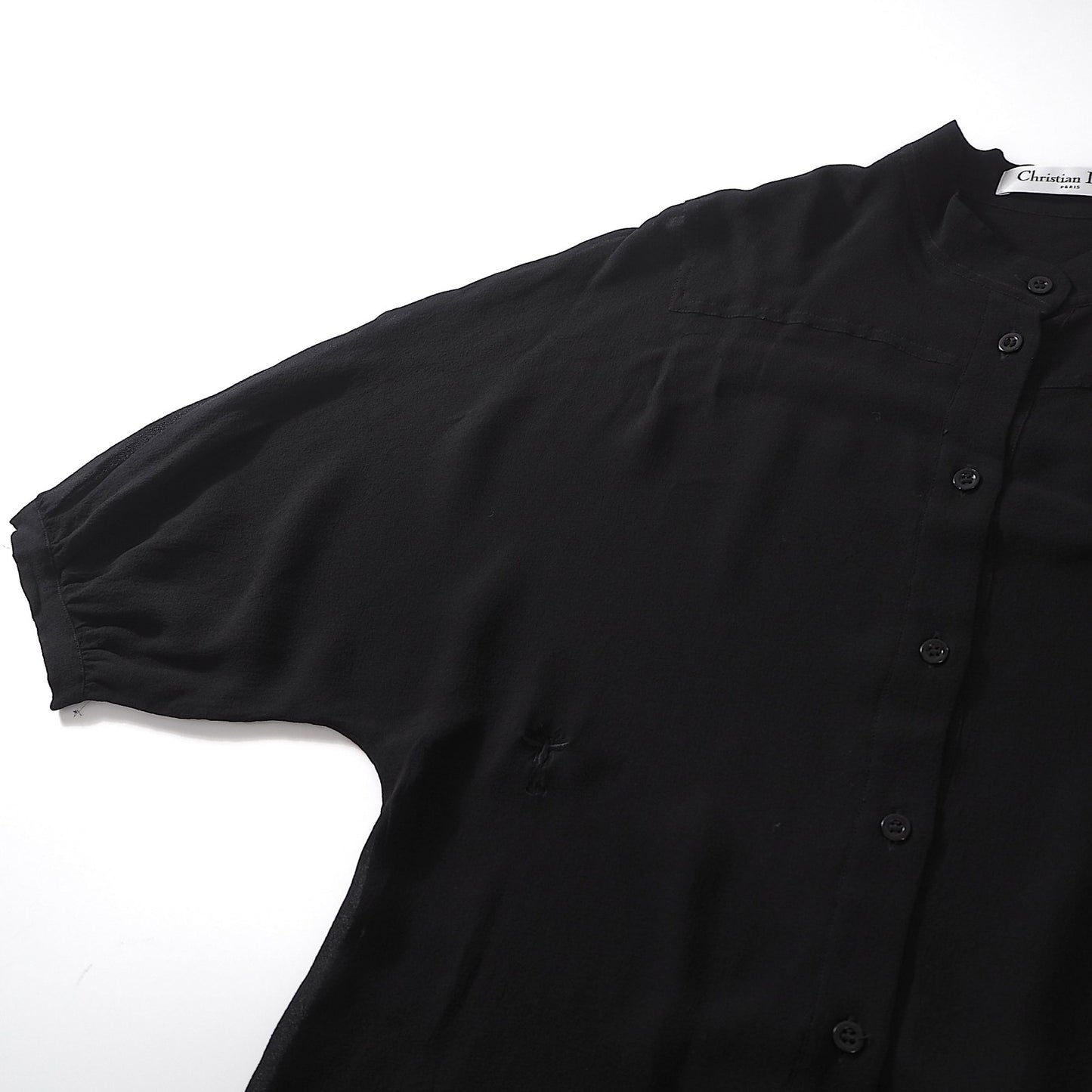 美品 クリスチャンディオール Christian Dior 20年製 Bee刺繍 シルク シアー ブラウス ベルト付き 38 ブラック レディース 正規品 6-DE029