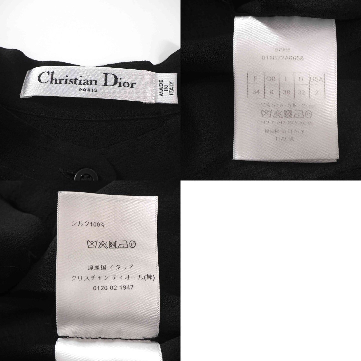 美品 クリスチャンディオール Christian Dior 20年製 Bee刺繍 シルク シアー ブラウス ベルト付き 38 ブラック レディース 正規品 6-DE029
