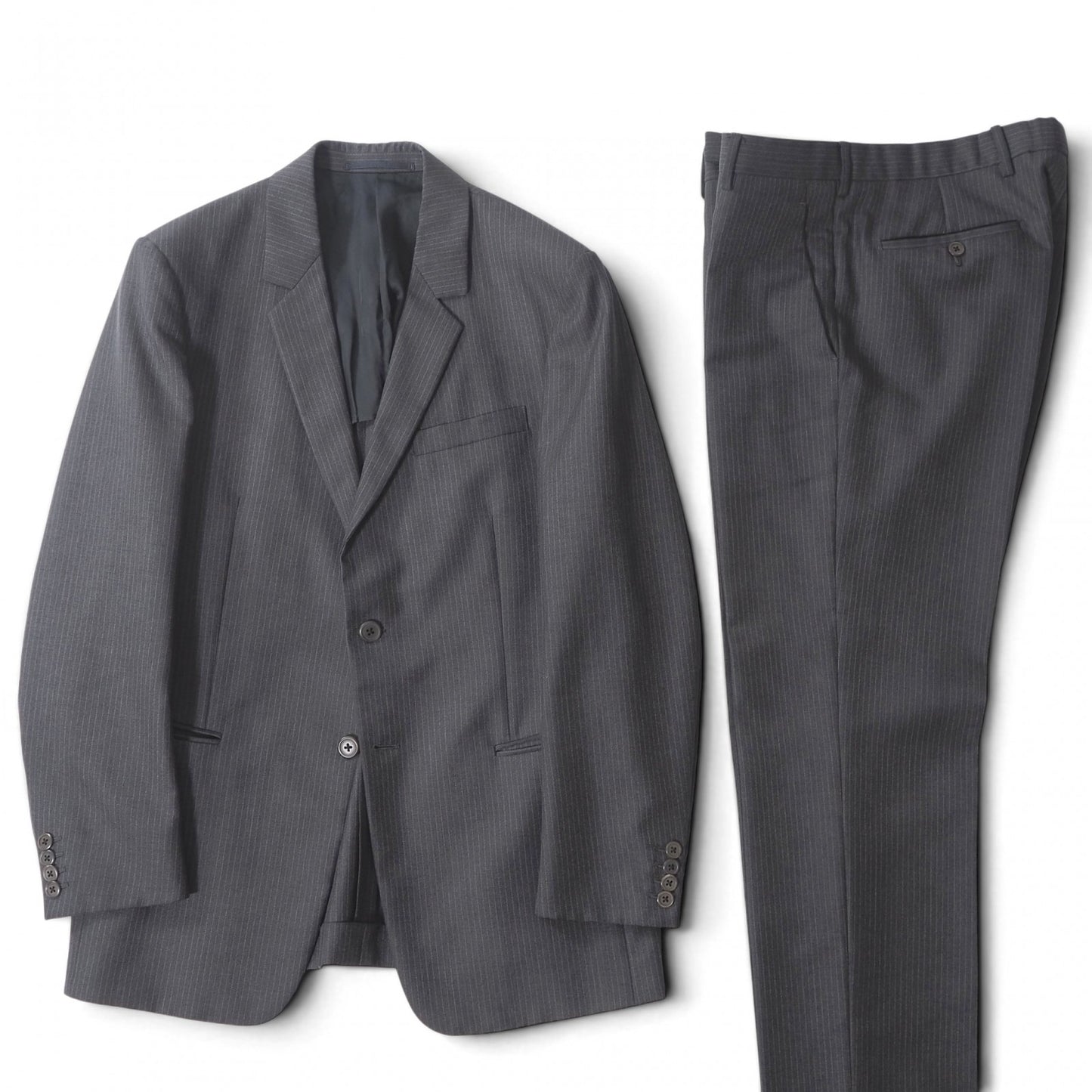 美品 プラダ PRADA スーツ ジャケット パンツ 48 グレー ストライプ メンズ 正規品 6-DE033