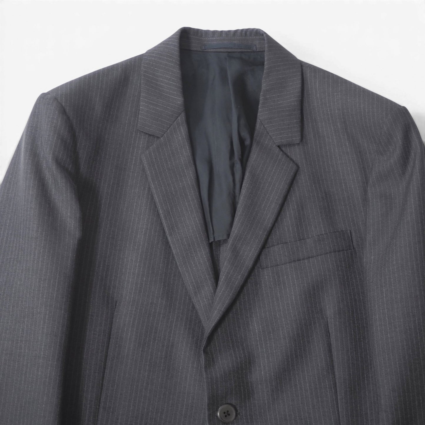 美品 プラダ PRADA スーツ ジャケット パンツ 48 グレー ストライプ メンズ 正規品 6-DE033