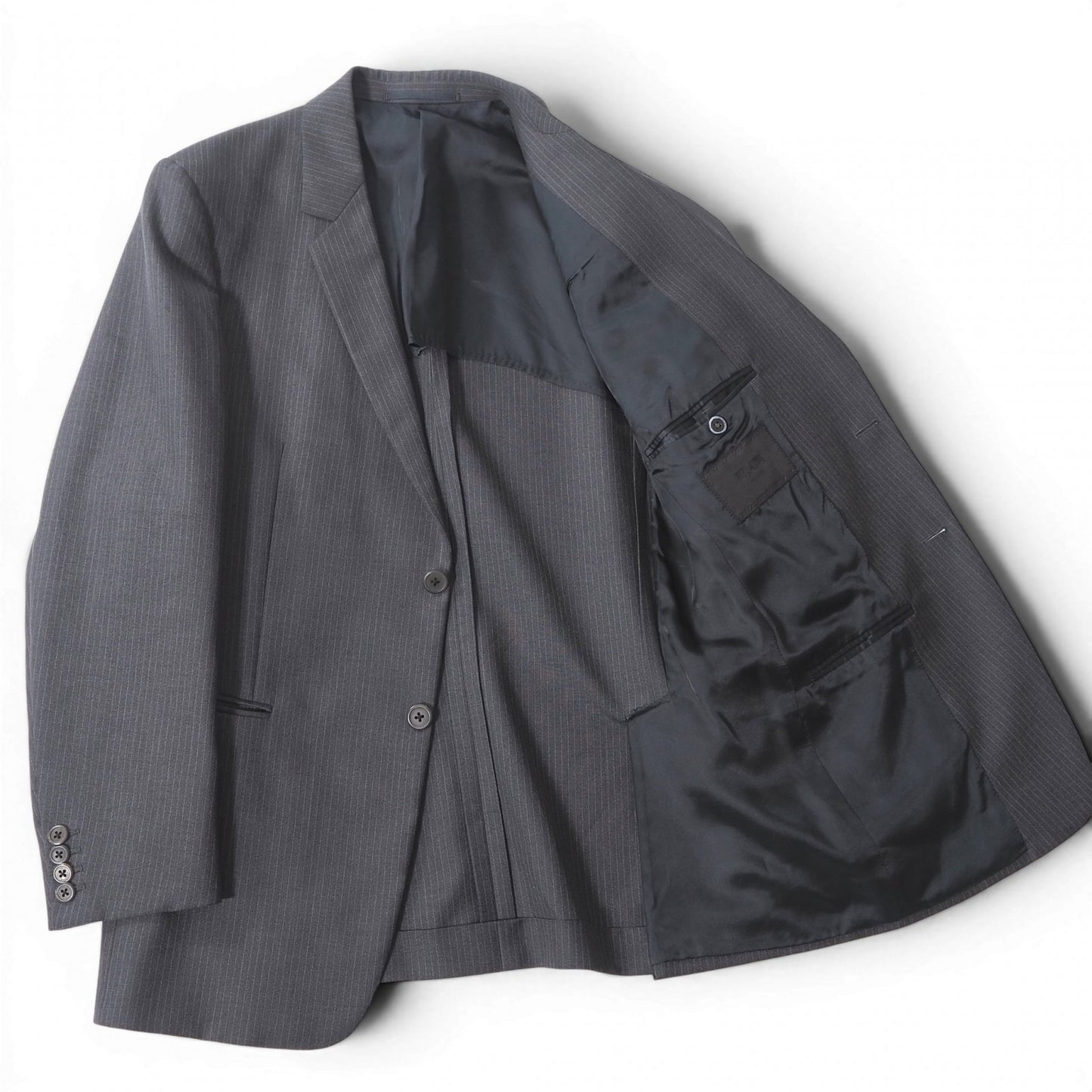 美品 プラダ PRADA スーツ ジャケット パンツ 48 グレー ストライプ メンズ 正規品 6-DE033