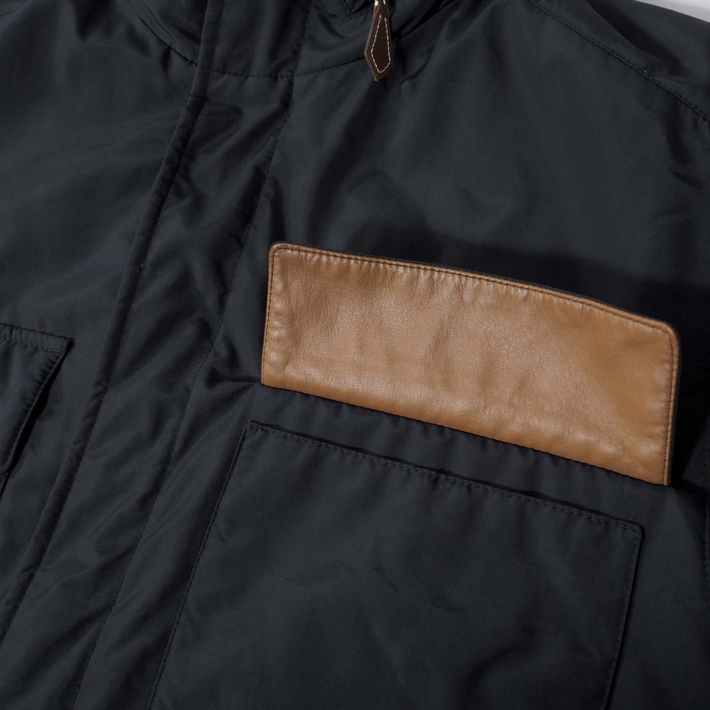 美品 エルメス HERMES フランス製 レザートリム パデッド ジャケット コート ブルゾン 中綿 48 ネイビー メンズ 正規品 6-DE034