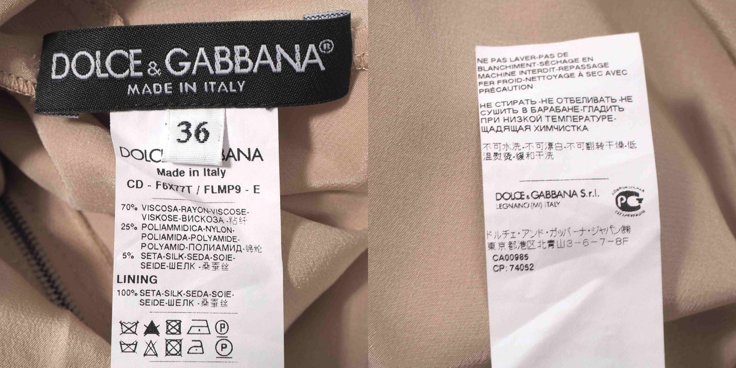 美品 ドルチェ＆ガッバーナ DOLCE＆GABBANA シルク レース 半袖 ワンピース 36 ピンクベージュ レディース 正規品 6-DE040