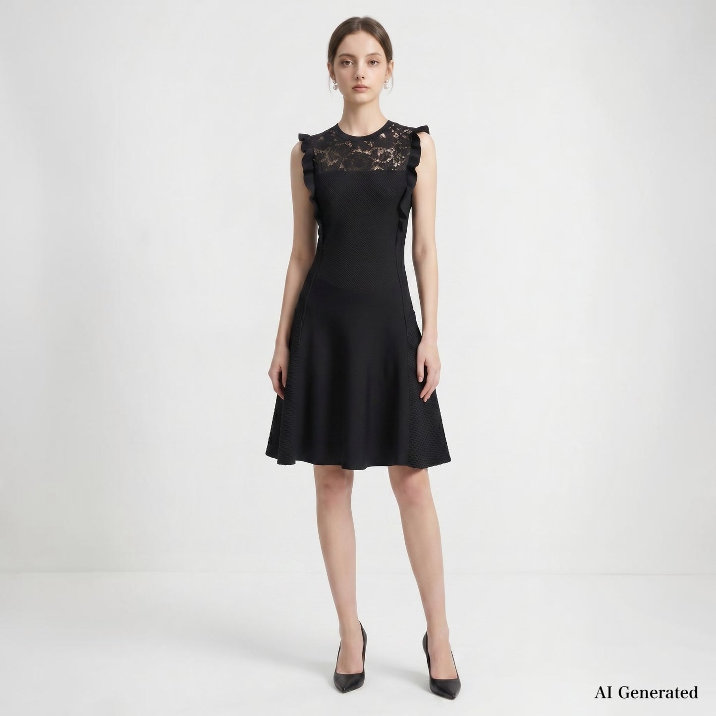 美品 ヴァレンティノ VALENTINO レース ノースリーブ ワンピース S ブラック レディース 正規品 6-DE041