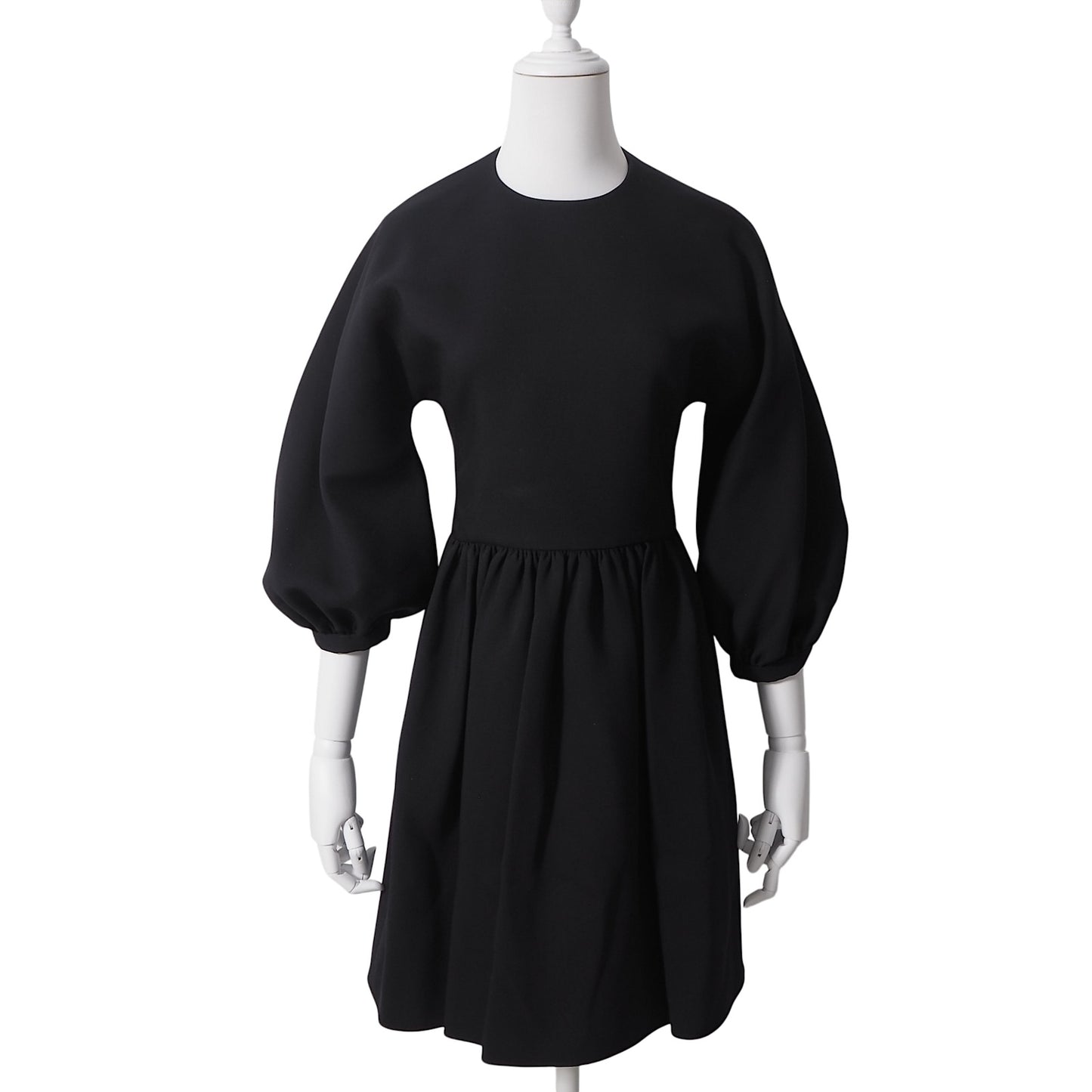 美品 クリスチャンディオール Christian Dior ウール シルク パフスリーブ ワンピース 38 ブラック レディース 正規品 6-DE042