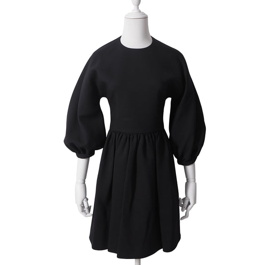 美品 クリスチャンディオール Christian Dior ウール シルク パフスリーブ ワンピース 38 ブラック レディース 正規品 6-DE042