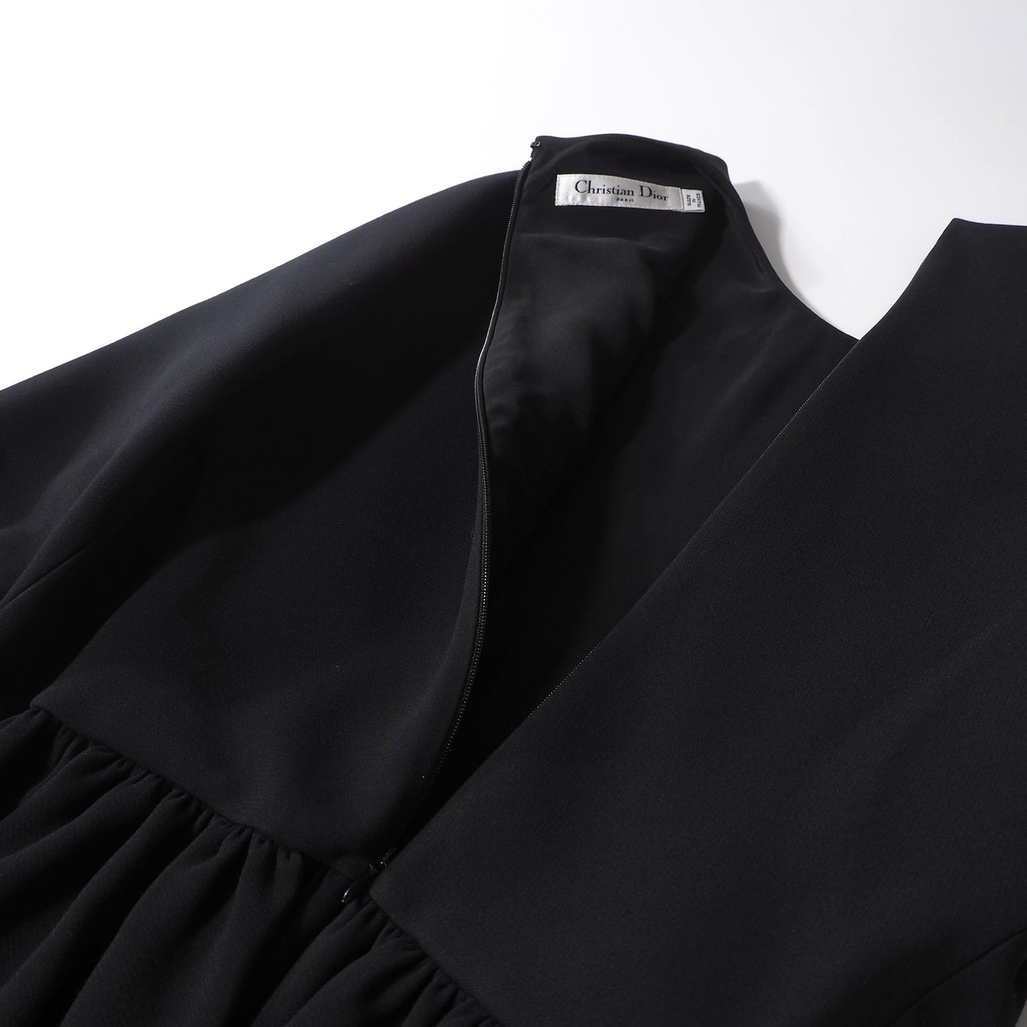 美品 クリスチャンディオール Christian Dior ウール シルク パフスリーブ ワンピース 38 ブラック レディース 正規品 6-DE042