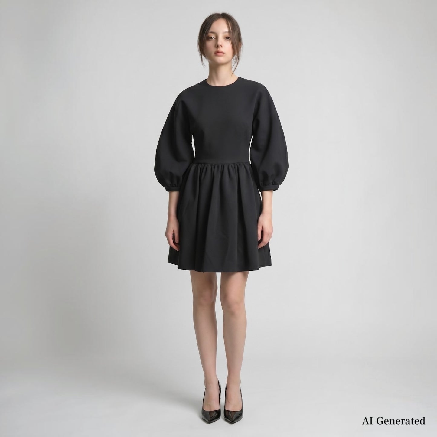 美品 クリスチャンディオール Christian Dior ウール シルク パフスリーブ ワンピース 38 ブラック レディース 正規品 6-DE042