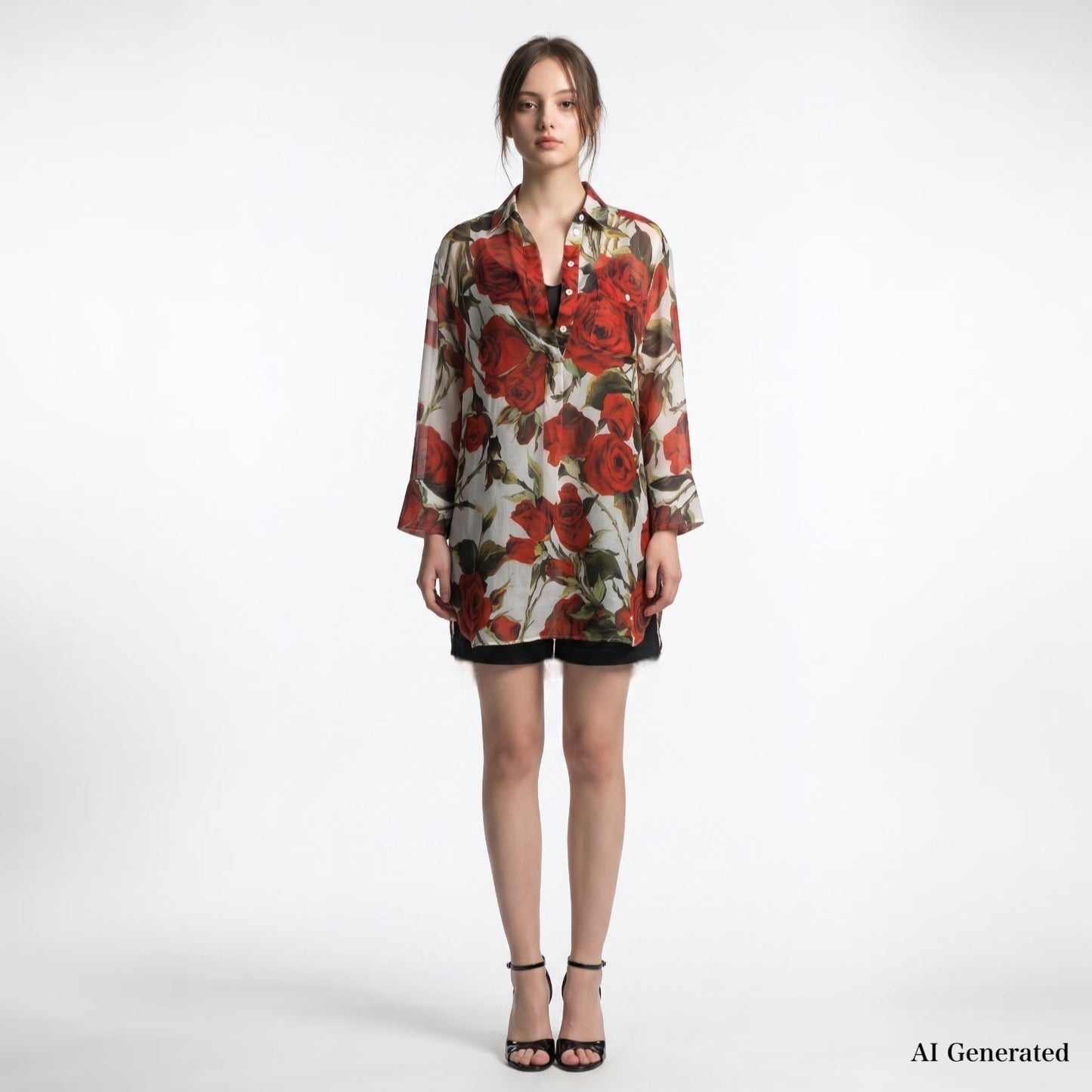 ドルチェ&ガッバーナ DOLCE&GABBANA ローズ柄 シアー ブラウス シャツ 38 ホワイト レディース 正規品 6-DF043