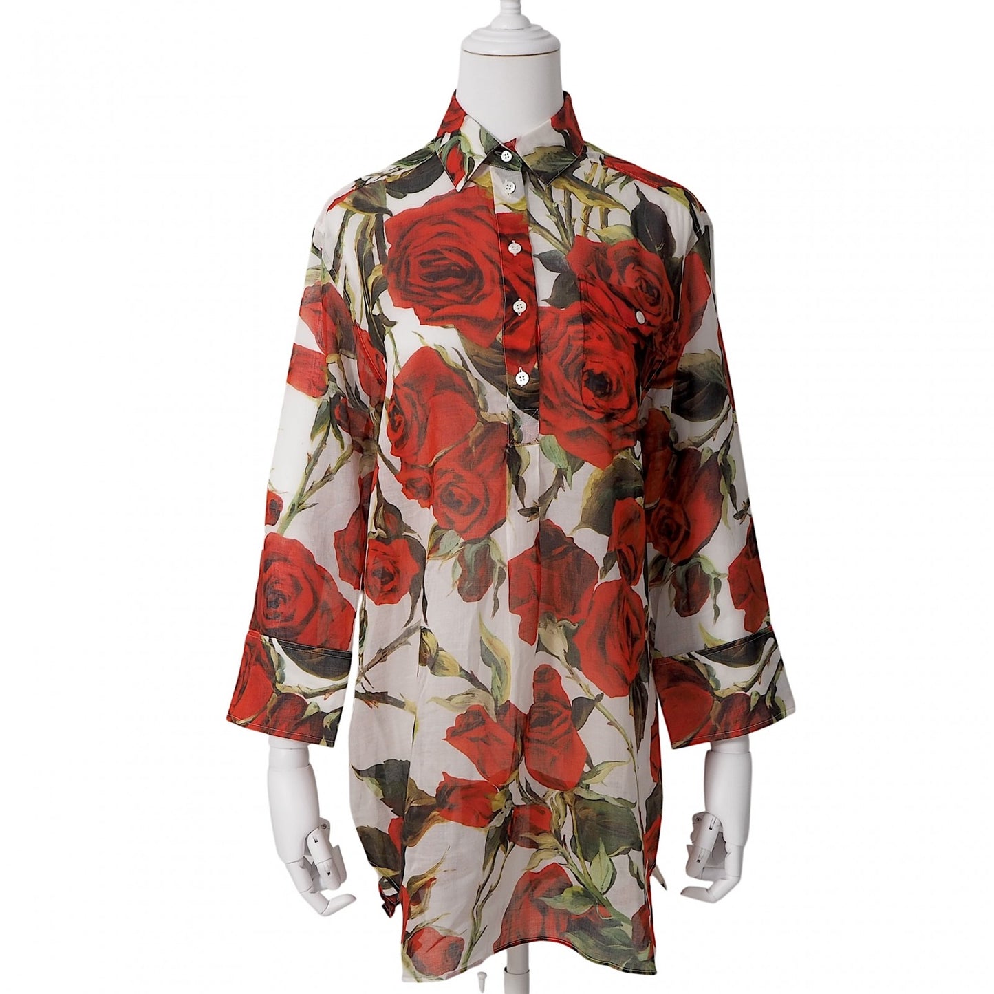 ドルチェ&ガッバーナ DOLCE&GABBANA ローズ柄 シアー ブラウス シャツ 38 ホワイト レディース 正規品 6-DF043