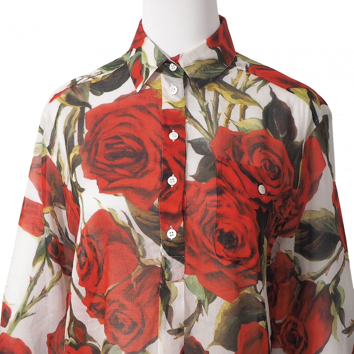 ドルチェ&ガッバーナ DOLCE&GABBANA ローズ柄 シアー ブラウス シャツ 38 ホワイト レディース 正規品 6-DF043