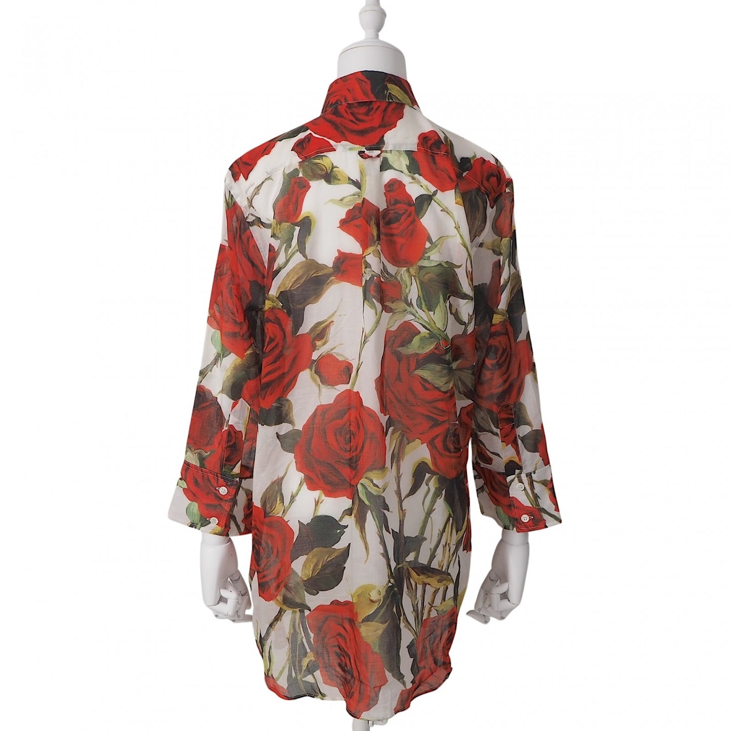 ドルチェ&ガッバーナ DOLCE&GABBANA ローズ柄 シアー ブラウス シャツ 38 ホワイト レディース 正規品 6-DF043