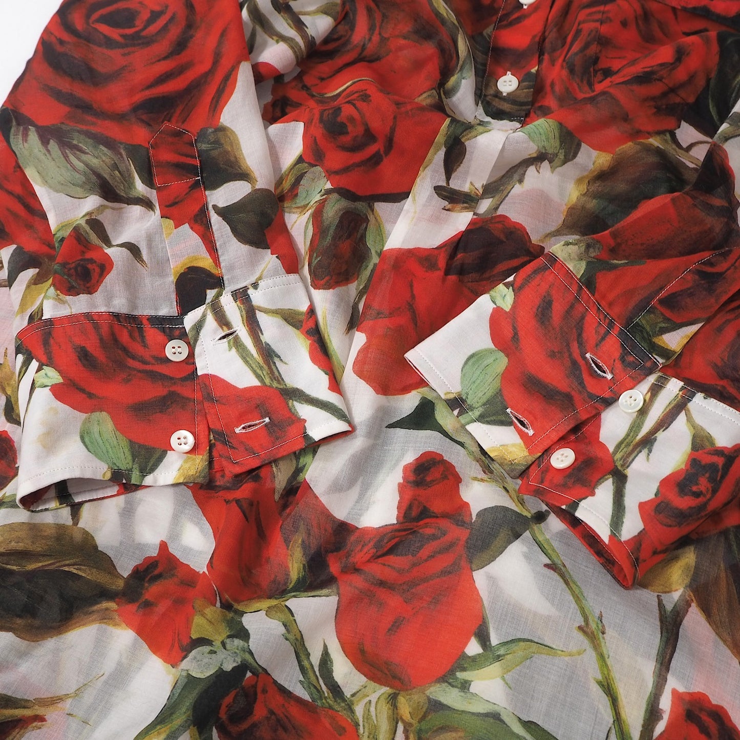 ドルチェ&ガッバーナ DOLCE&GABBANA ローズ柄 シアー ブラウス シャツ 38 ホワイト レディース 正規品 6-DF043