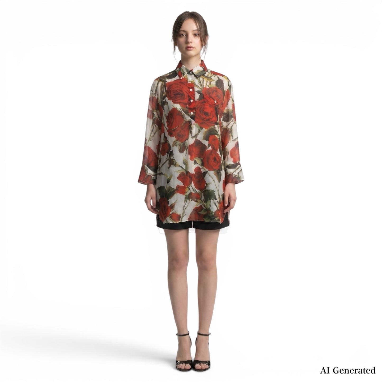 ドルチェ&ガッバーナ DOLCE&GABBANA ローズ柄 シアー ブラウス シャツ 38 ホワイト レディース 正規品 6-DF043