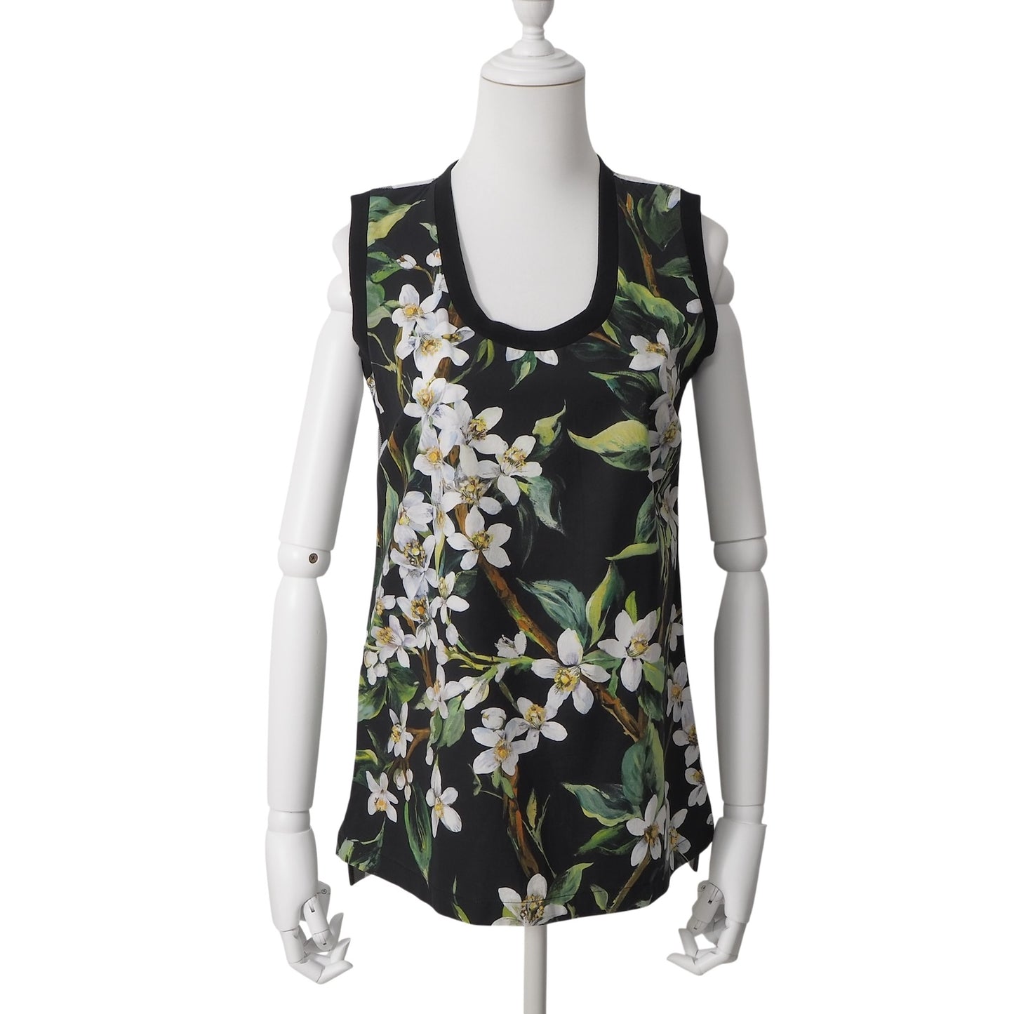 美品 ドルチェ＆ガッバーナ DOLCE＆GABBANA フローラル柄 ノースリーブ トップス 38 ブラック レディース 正規品 6-DF045