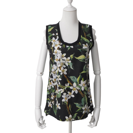 美品 ドルチェ＆ガッバーナ DOLCE＆GABBANA フローラル柄 ノースリーブ トップス 38 ブラック レディース 正規品 6-DF045