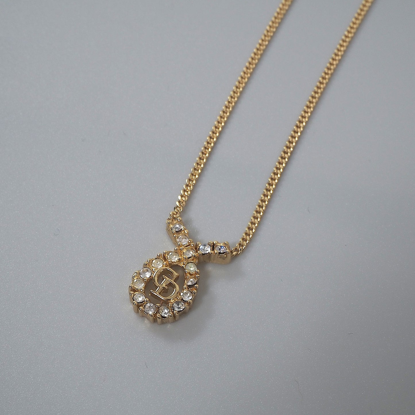 美品 クリスチャンディオール Christian Dior CD ラインストーン ネックレス ゴールド レディース 正規品 6-EC017