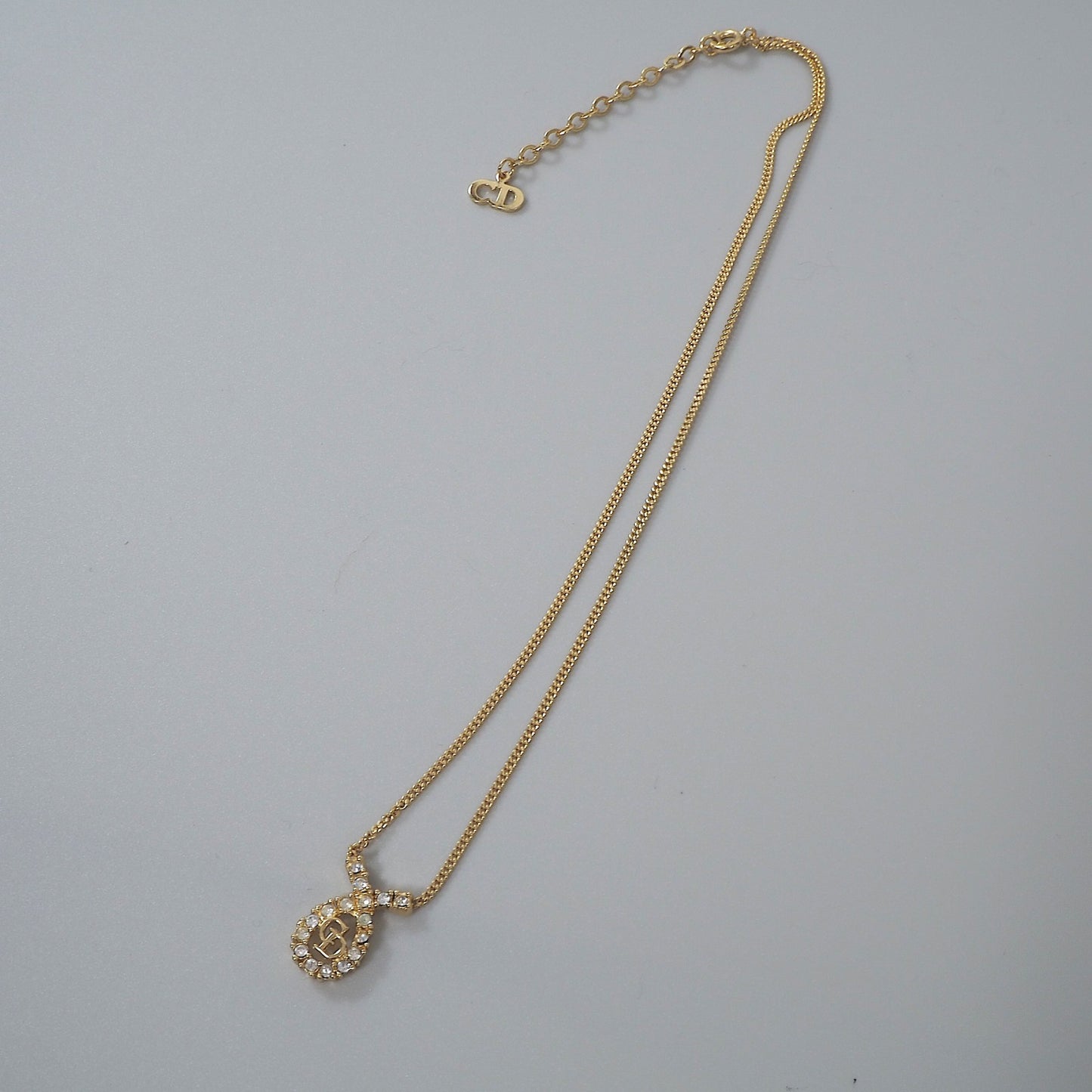 美品 クリスチャンディオール Christian Dior CD ラインストーン ネックレス ゴールド レディース 正規品 6-EC017