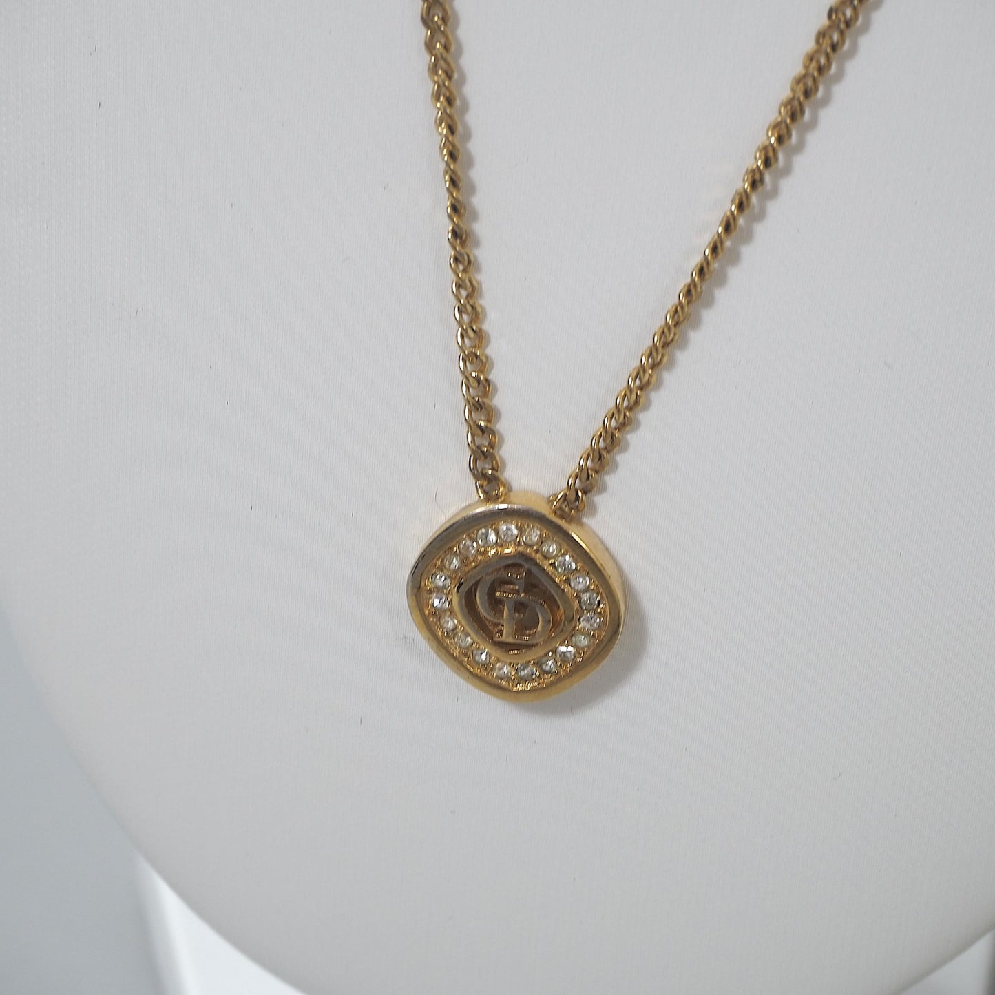 クリスチャンディオール Christian Dior CD ラインストーン ネックレス ゴールド レディース 正規品 6-EC018