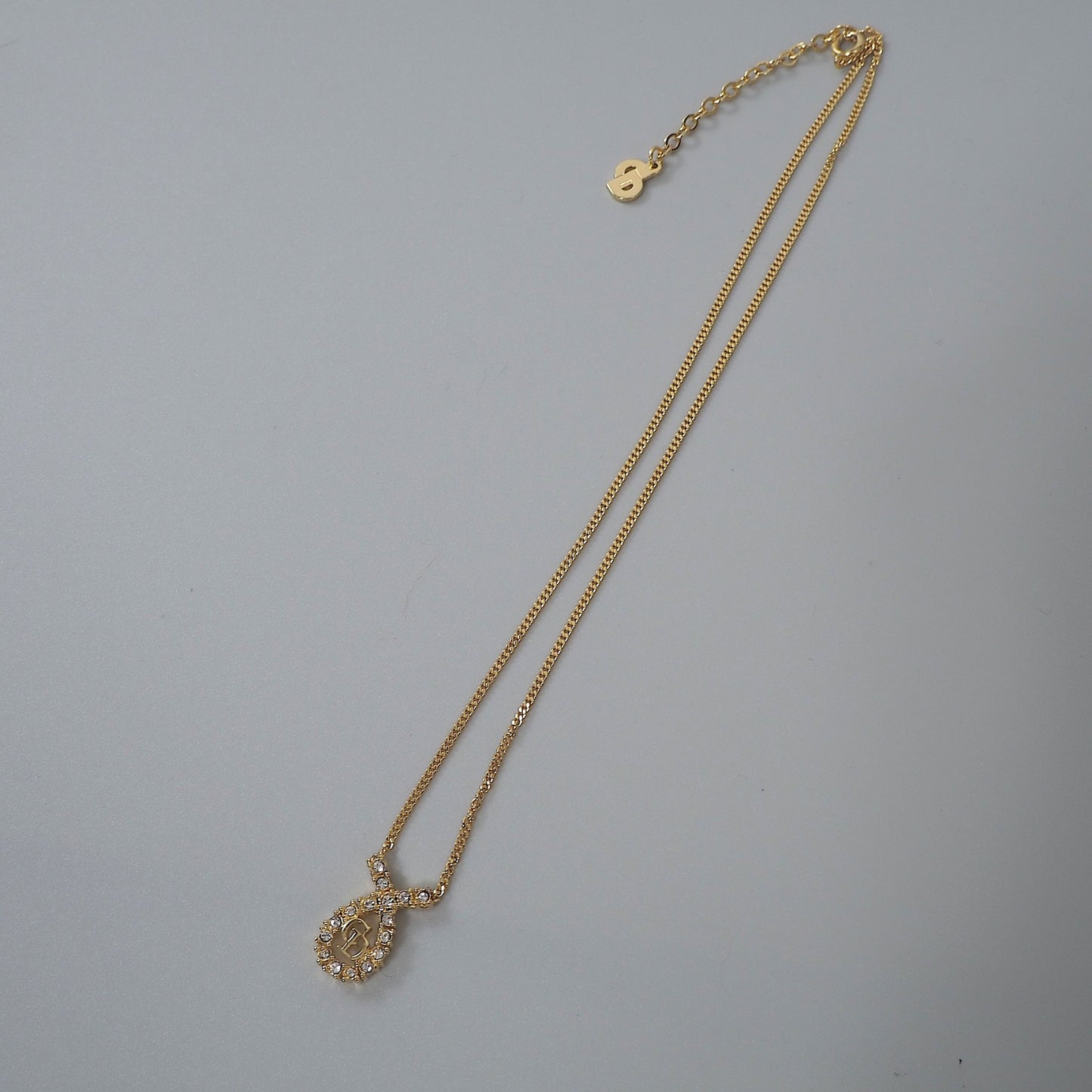美品 クリスチャンディオール Christian Dior CD ラインストーン ネックレス ゴールド レディース 正規品 6-EC019