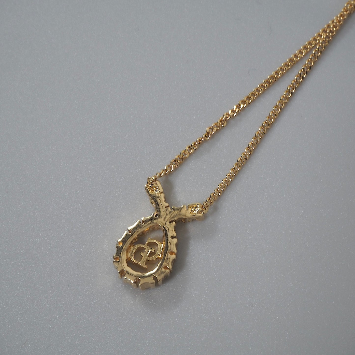 美品 クリスチャンディオール Christian Dior CD ラインストーン ネックレス ゴールド レディース 正規品 6-EC019