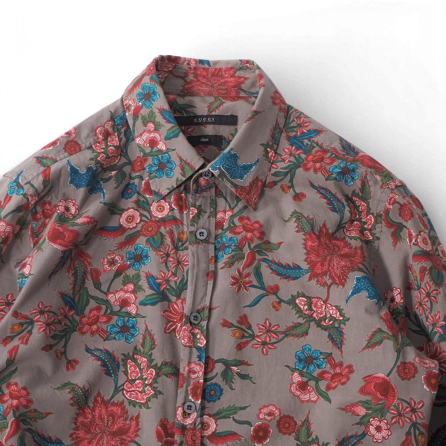 グッチ GUCCI 長袖 フローラル柄 シャツ 38 M グレージュ メンズ 正規品 6-ED001