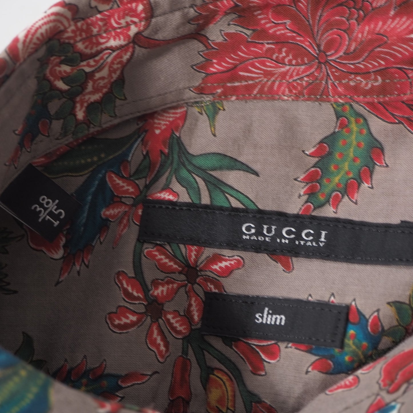 グッチ GUCCI 長袖 フローラル柄 シャツ 38 M グレージュ メンズ 正規品 6-ED001