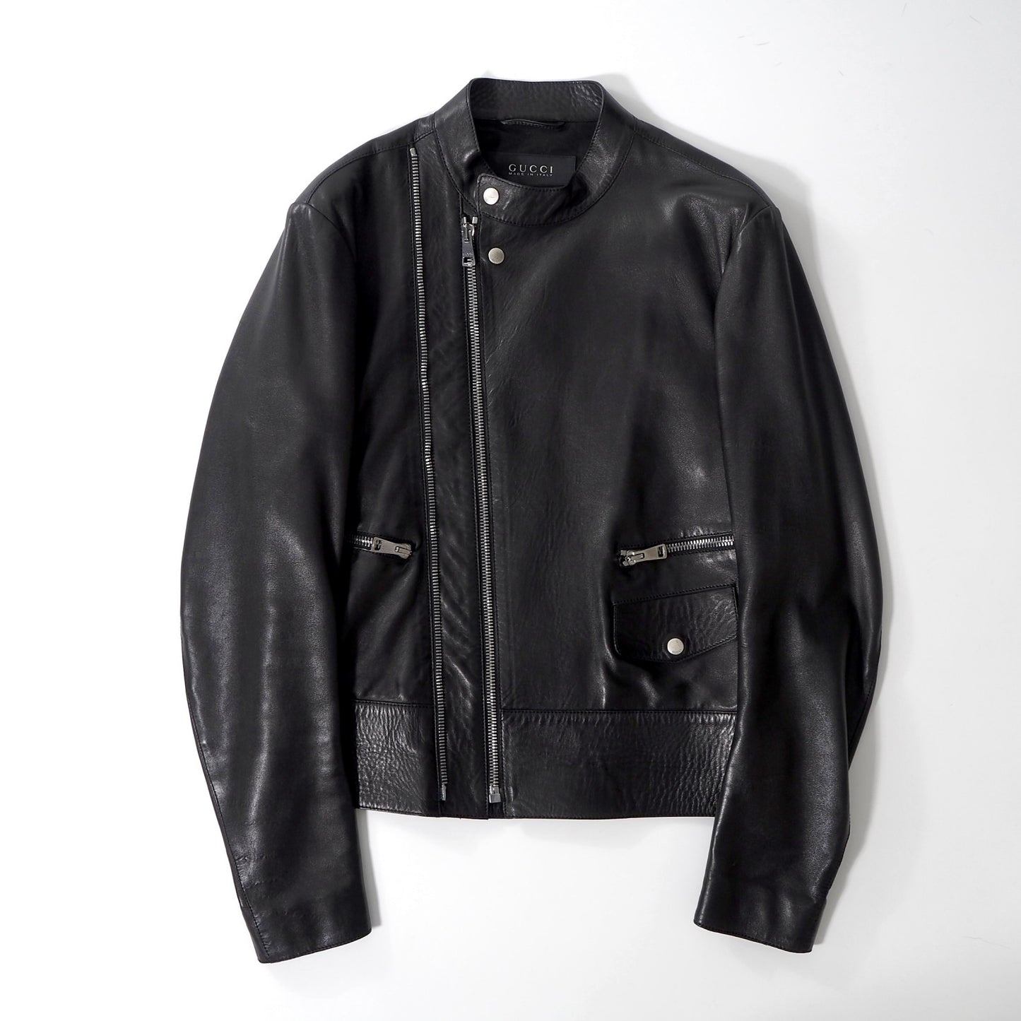 美品 グッチ GUCCI トムフォード期 ナッパレザー ライダース ジャケット 46 ブラック メンズ 正規品 6-HT001