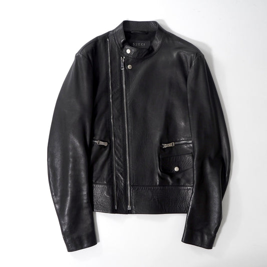 美品 グッチ GUCCI トムフォード期 ナッパレザー ライダース ジャケット 46 ブラック メンズ 正規品 6-HT001
