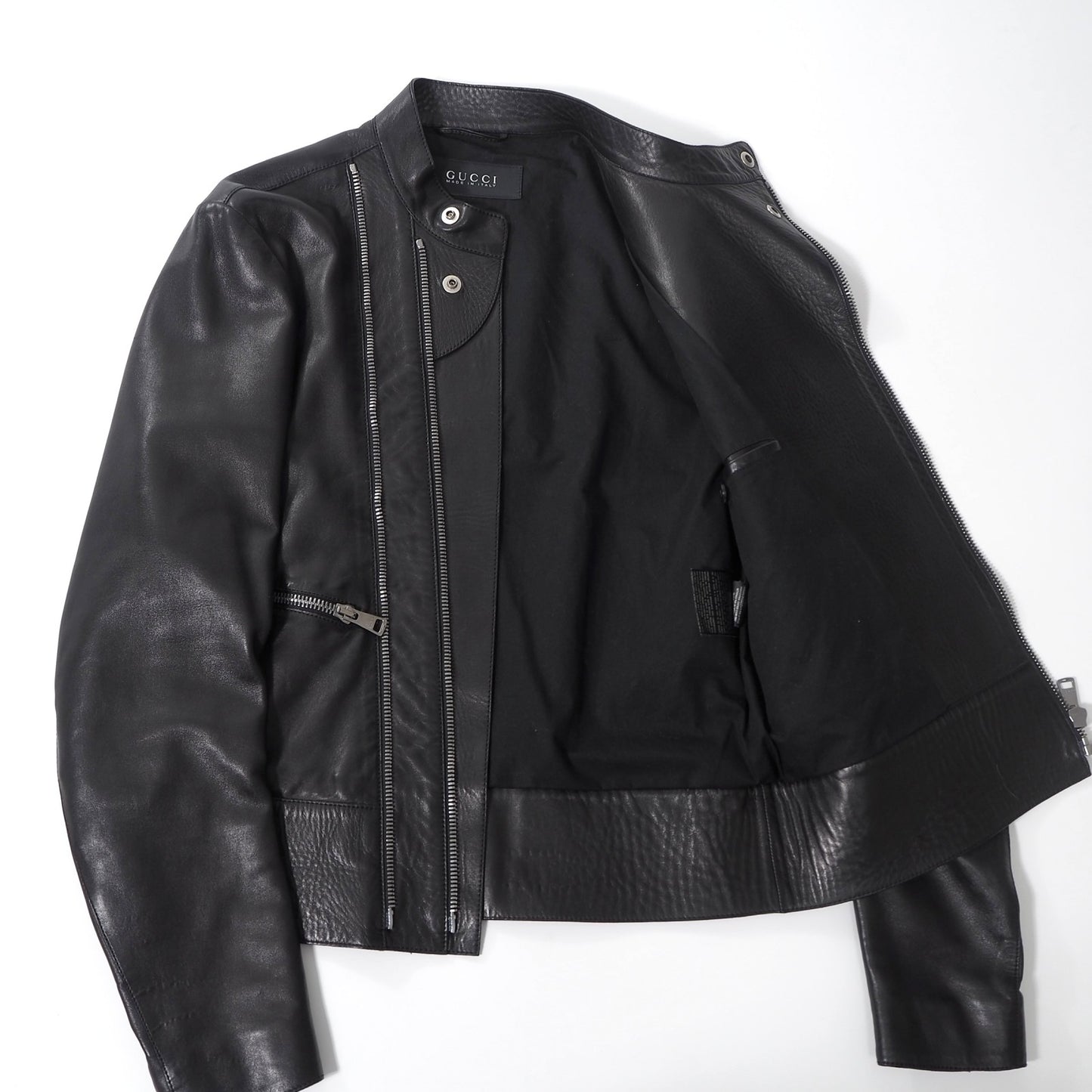 美品 グッチ GUCCI トムフォード期 ナッパレザー ライダース ジャケット 46 ブラック メンズ 正規品 6-HT001