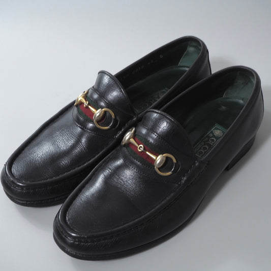 グッチ GUCCI シェリーライン レザー ビット ローファー シューズ 靴 8 ブラック メンズ 正規品 6-HT005