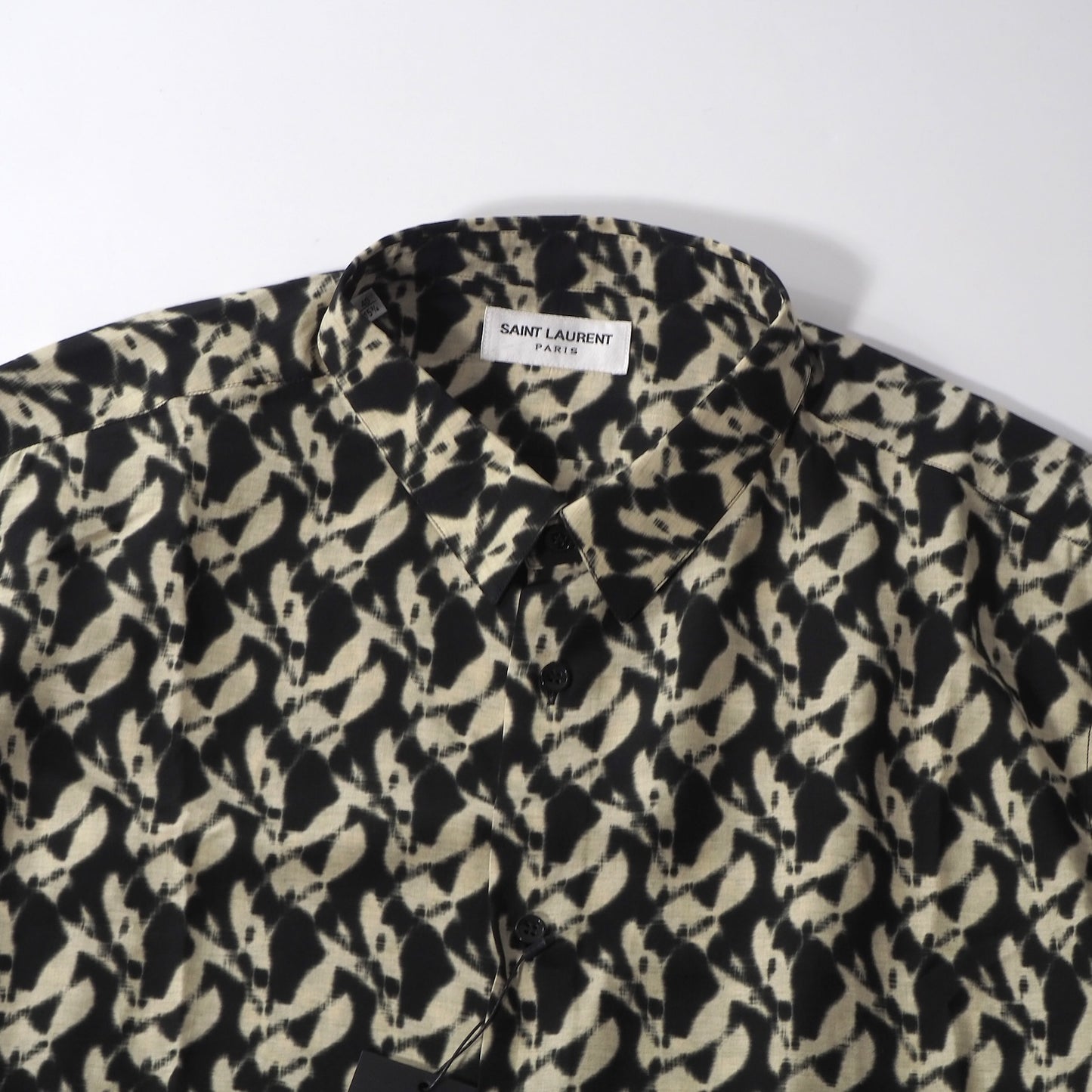 未使用 サンローランパリ SAINT LAURENT PARIS シルク 半袖 シャツ 40 ブラック ベージュ メンズ 正規品 6-HT006