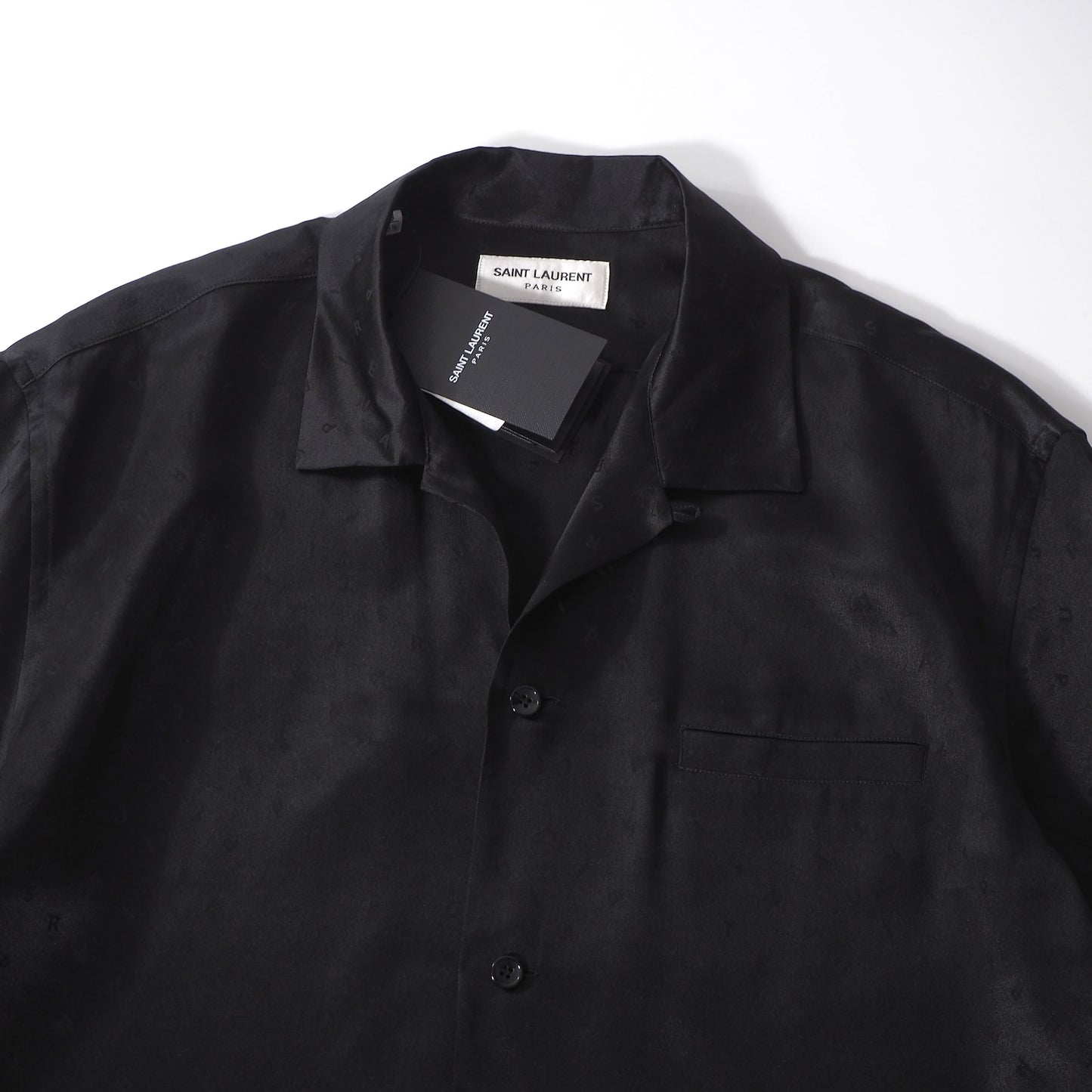 未使用 サンローランパリ SAINT LAURENT PARIS ピュアシルク 半袖 シャツ 39 ブラック メンズ 正規品 6-HT007