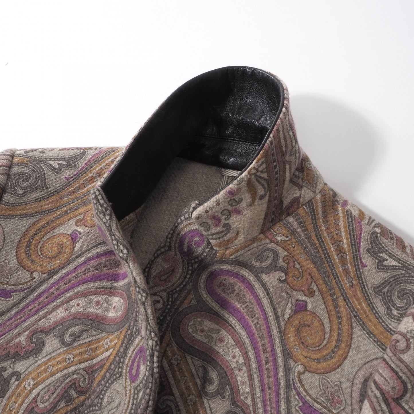 美品 エトロ ETRO イタリア製 レザーディテール コート 42 ペイズリー マルチカラー レディース 正規品 6-OB001