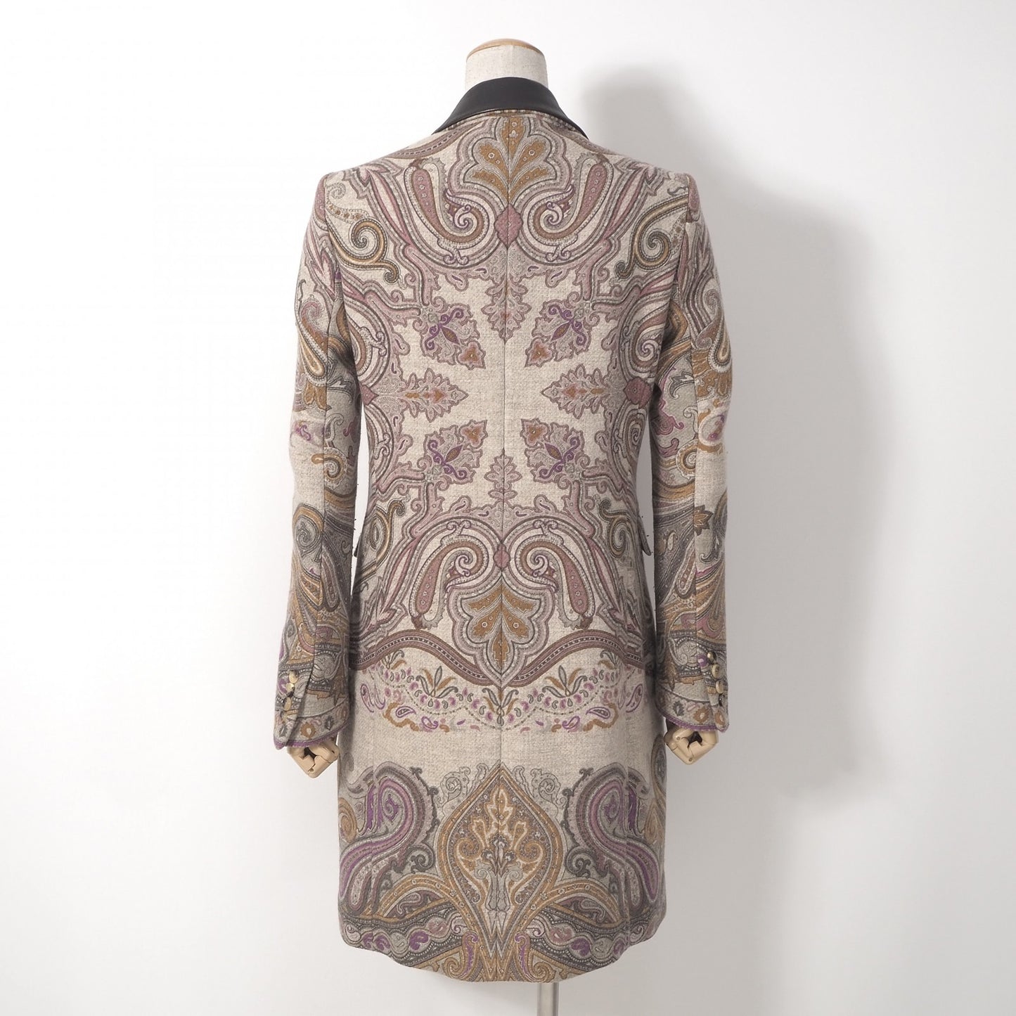 美品 エトロ ETRO イタリア製 レザーディテール コート 42 ペイズリー マルチカラー レディース 正規品 6-OB001
