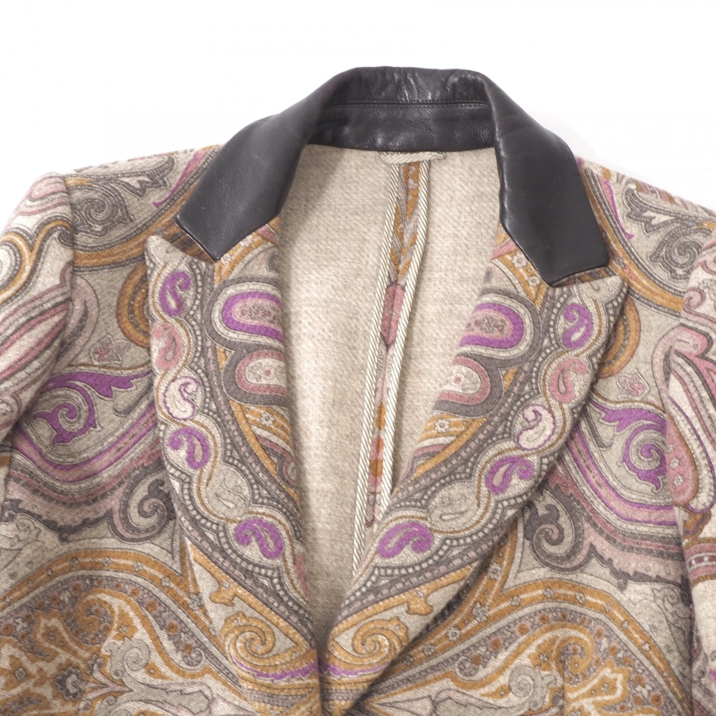 美品 エトロ ETRO イタリア製 レザーディテール コート 42 ペイズリー マルチカラー レディース 正規品 6-OB001