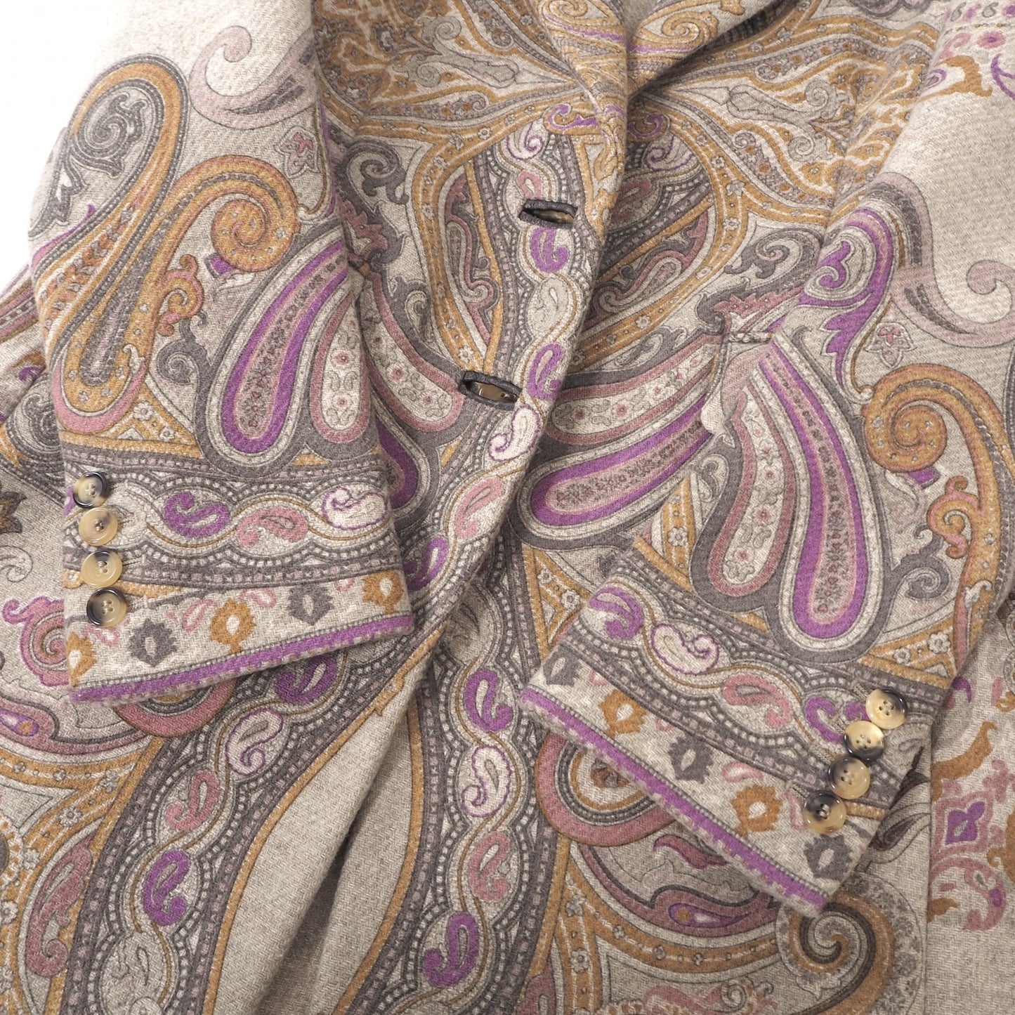 美品 エトロ ETRO イタリア製 レザーディテール コート 42 ペイズリー マルチカラー レディース 正規品 6-OB001