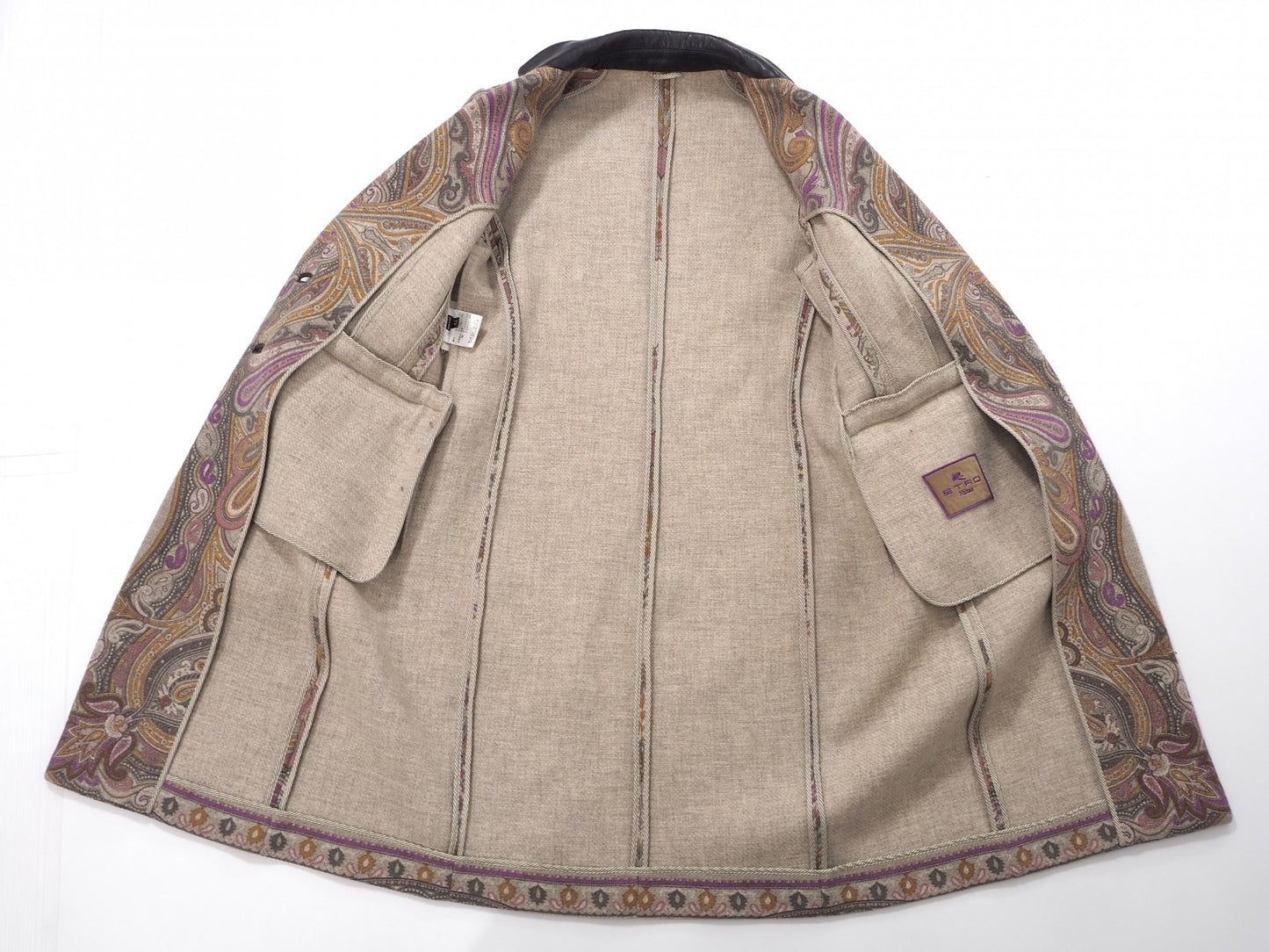 美品 エトロ ETRO イタリア製 レザーディテール コート 42 ペイズリー マルチカラー レディース 正規品 6-OB001