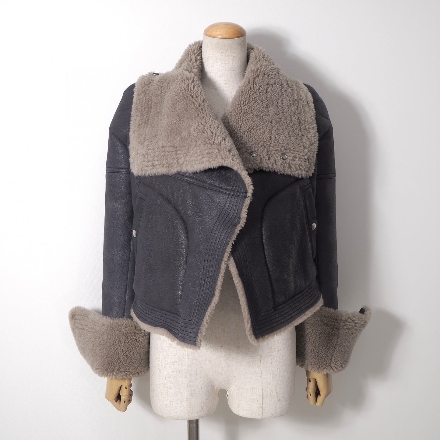 良品 リックオウエンス Rick Owens 20年製 ラムレザー ムートン ジャケット コート 38 ブラック ダート レディース 正規品 6-OB006