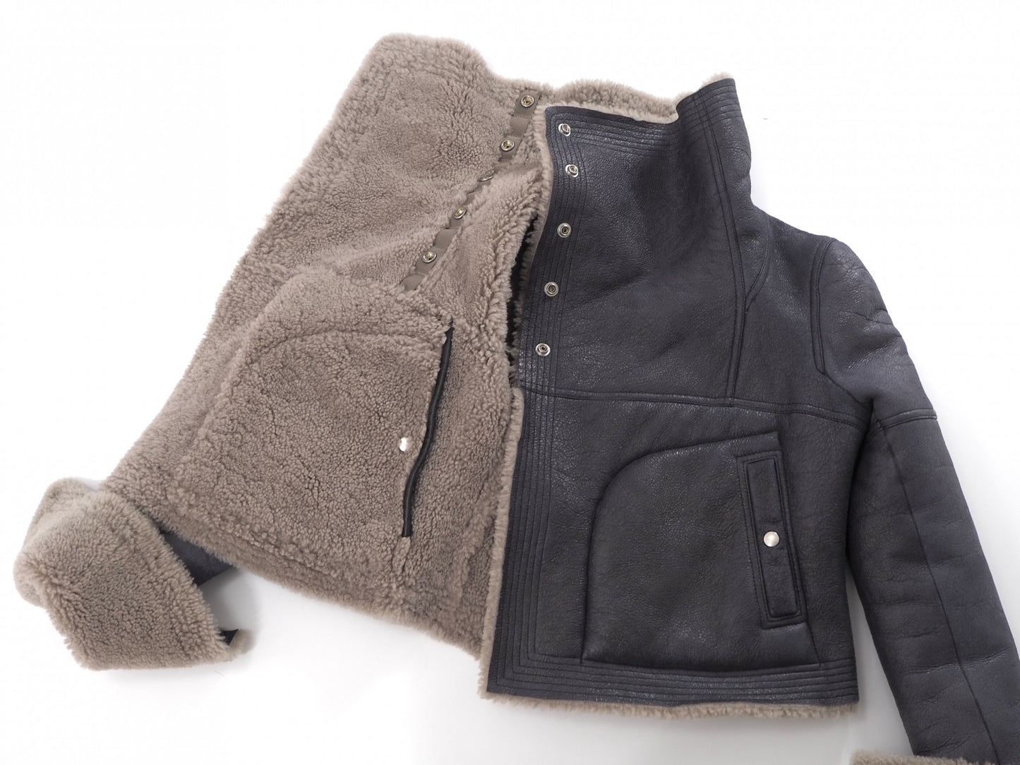 良品 リックオウエンス Rick Owens 20年製 ラムレザー ムートン ジャケット コート 38 ブラック ダート レディース 正規品 6-OB006