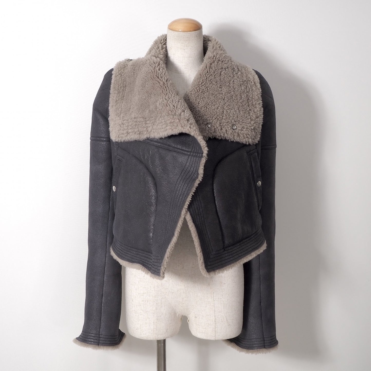 良品 リックオウエンス Rick Owens 20年製 ラムレザー ムートン ジャケット コート 38 ブラック ダート レディース 正規品 6-OB006