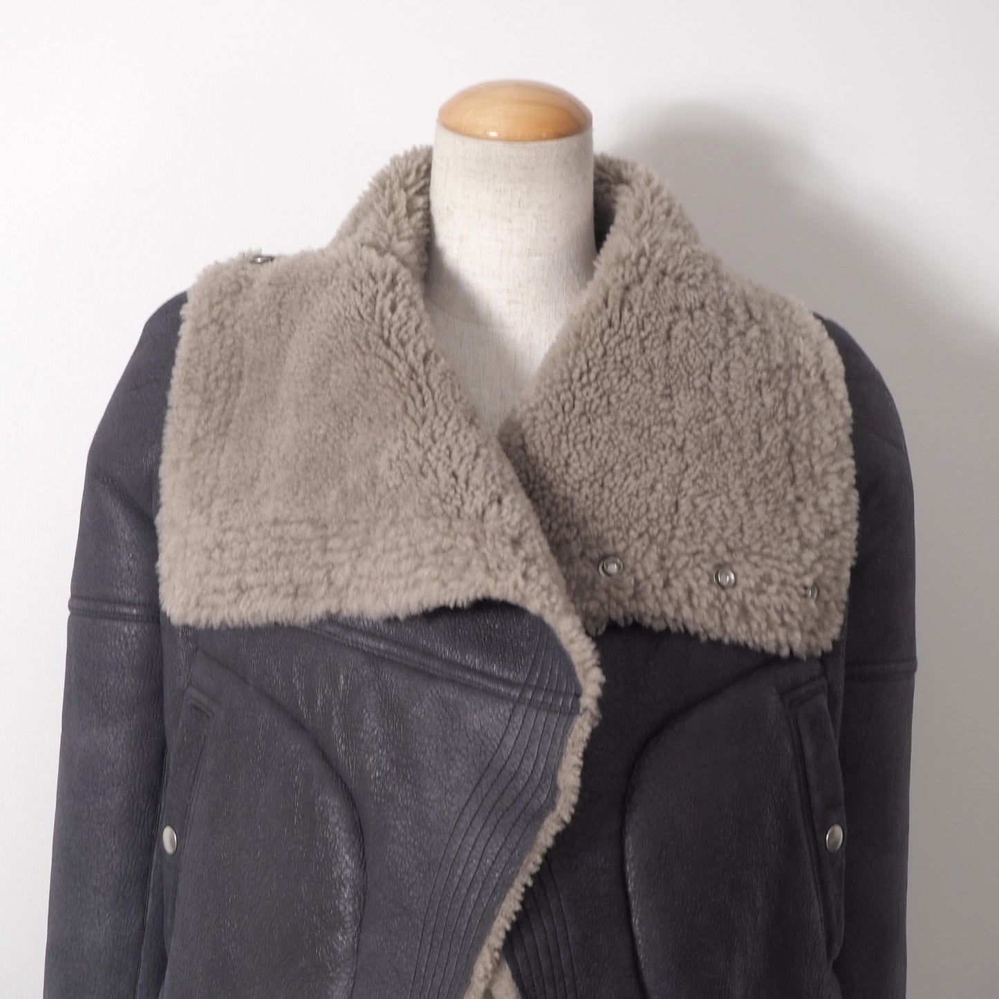 良品 リックオウエンス Rick Owens 20年製 ラムレザー ムートン ジャケット コート 38 ブラック ダート レディース 正規品 6-OB006