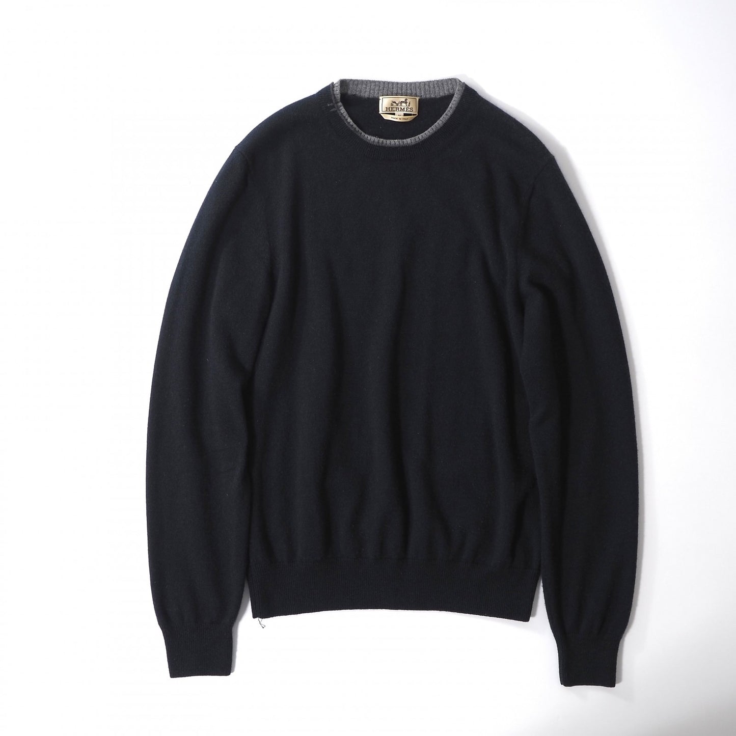 エルメス HERMES ピュアカシミヤ クルーネック セーター M ダークネイビー メンズ 正規品 6-OB007