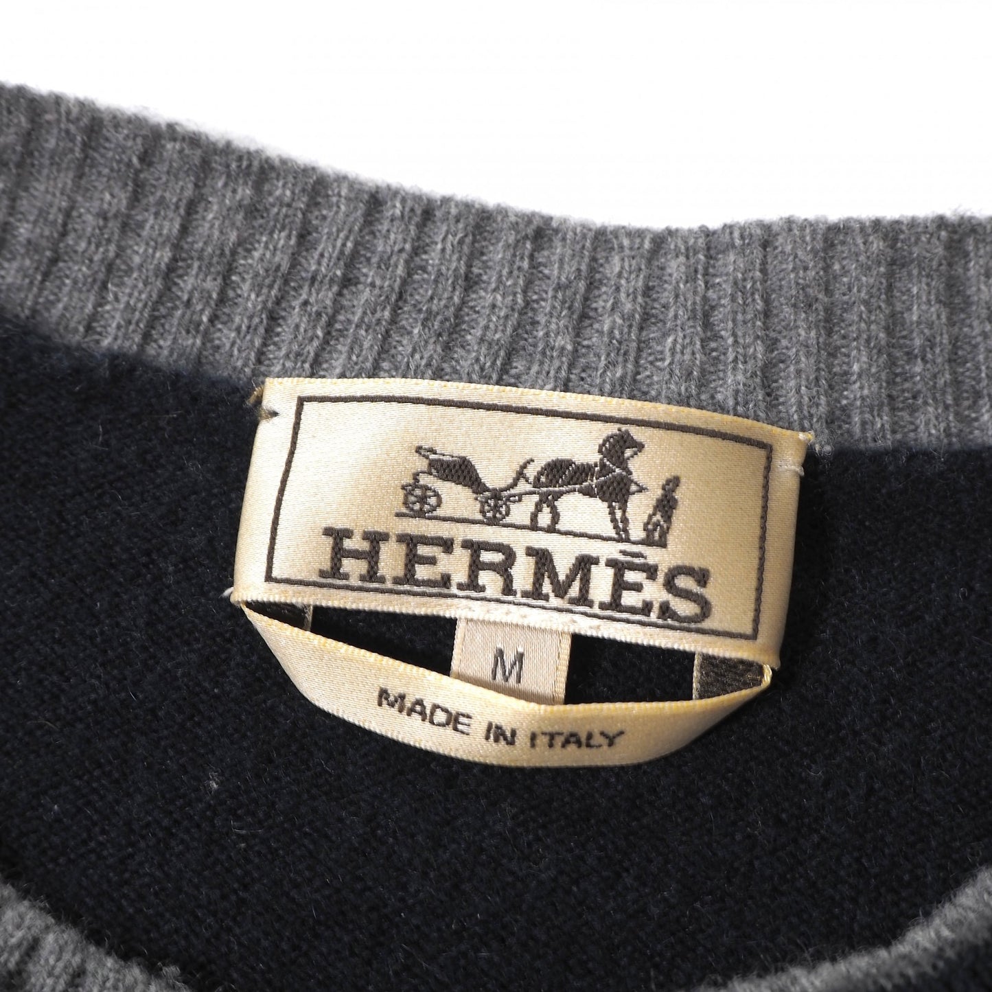 エルメス HERMES ピュアカシミヤ クルーネック セーター M ダークネイビー メンズ 正規品 6-OB007