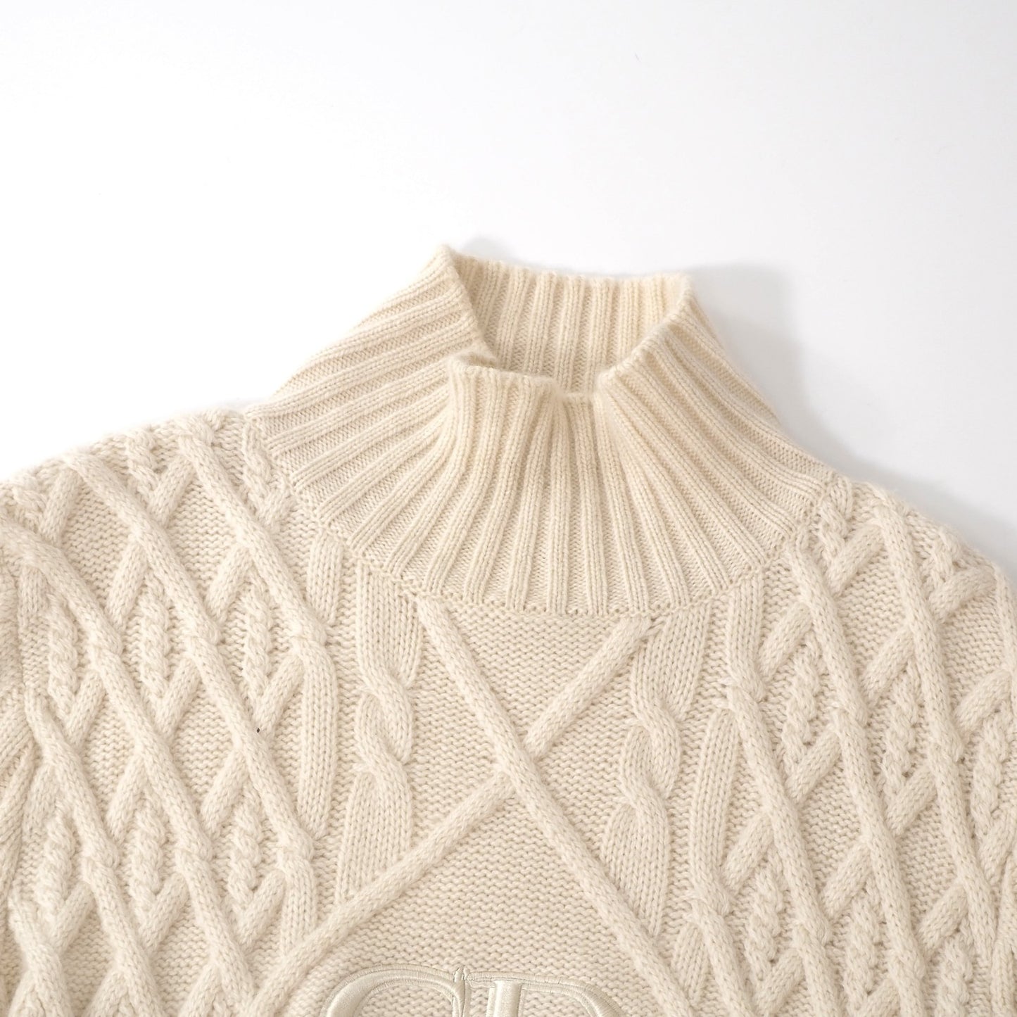 ディオール DIOR ピュアカシミヤ CDロゴ ハイネック ケーブル ニット セーター M アイボリー メンズ 正規品 6-OC023