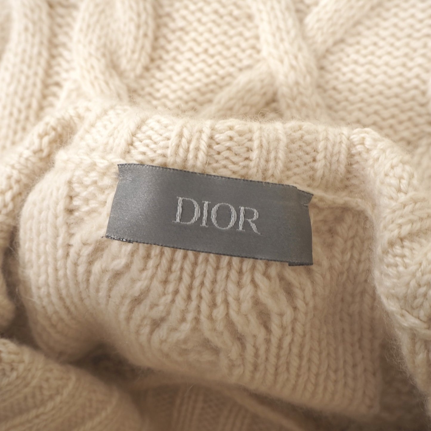 ディオール DIOR ピュアカシミヤ CDロゴ ハイネック ケーブル ニット セーター M アイボリー メンズ 正規品 6-OC023