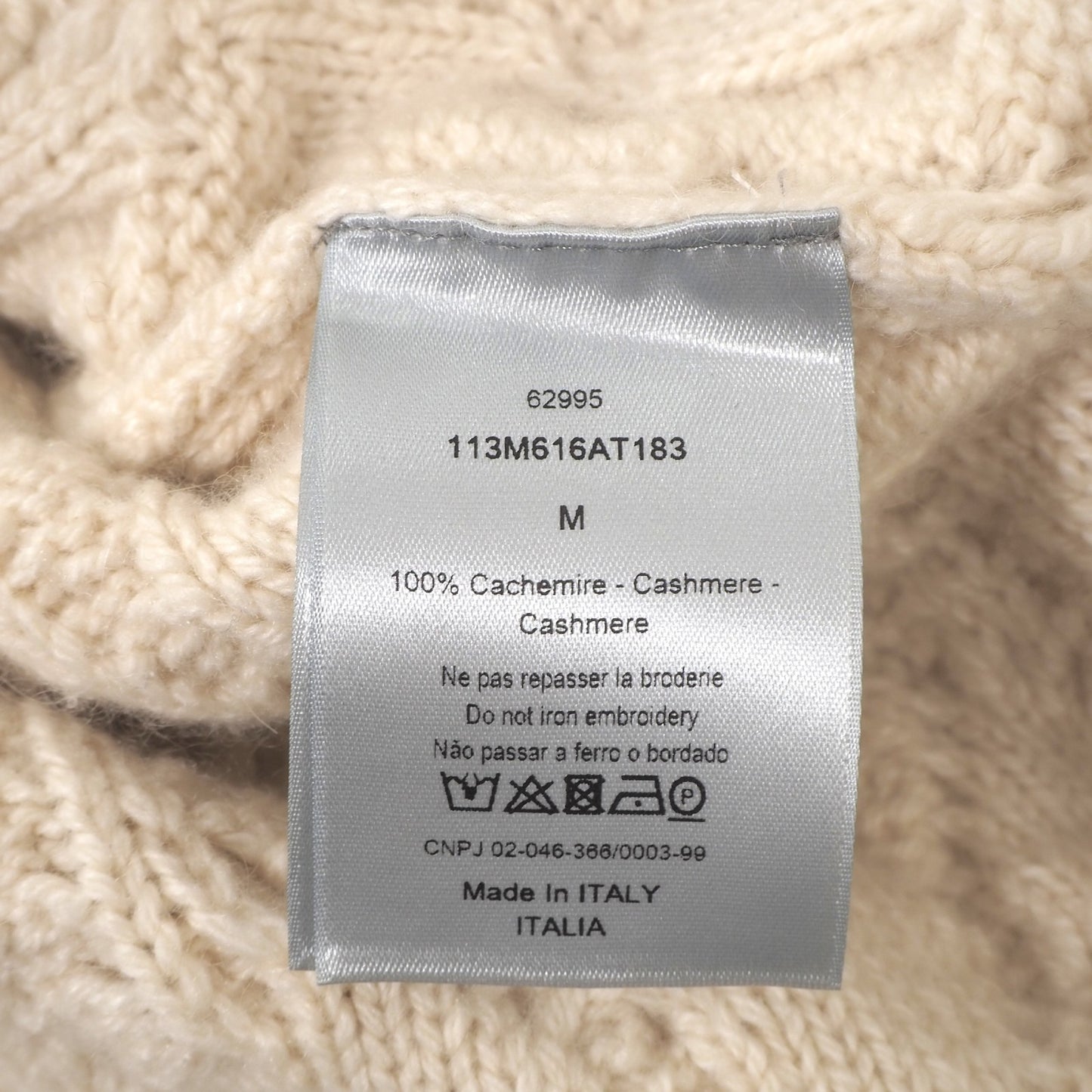 ディオール DIOR ピュアカシミヤ CDロゴ ハイネック ケーブル ニット セーター M アイボリー メンズ 正規品 6-OC023