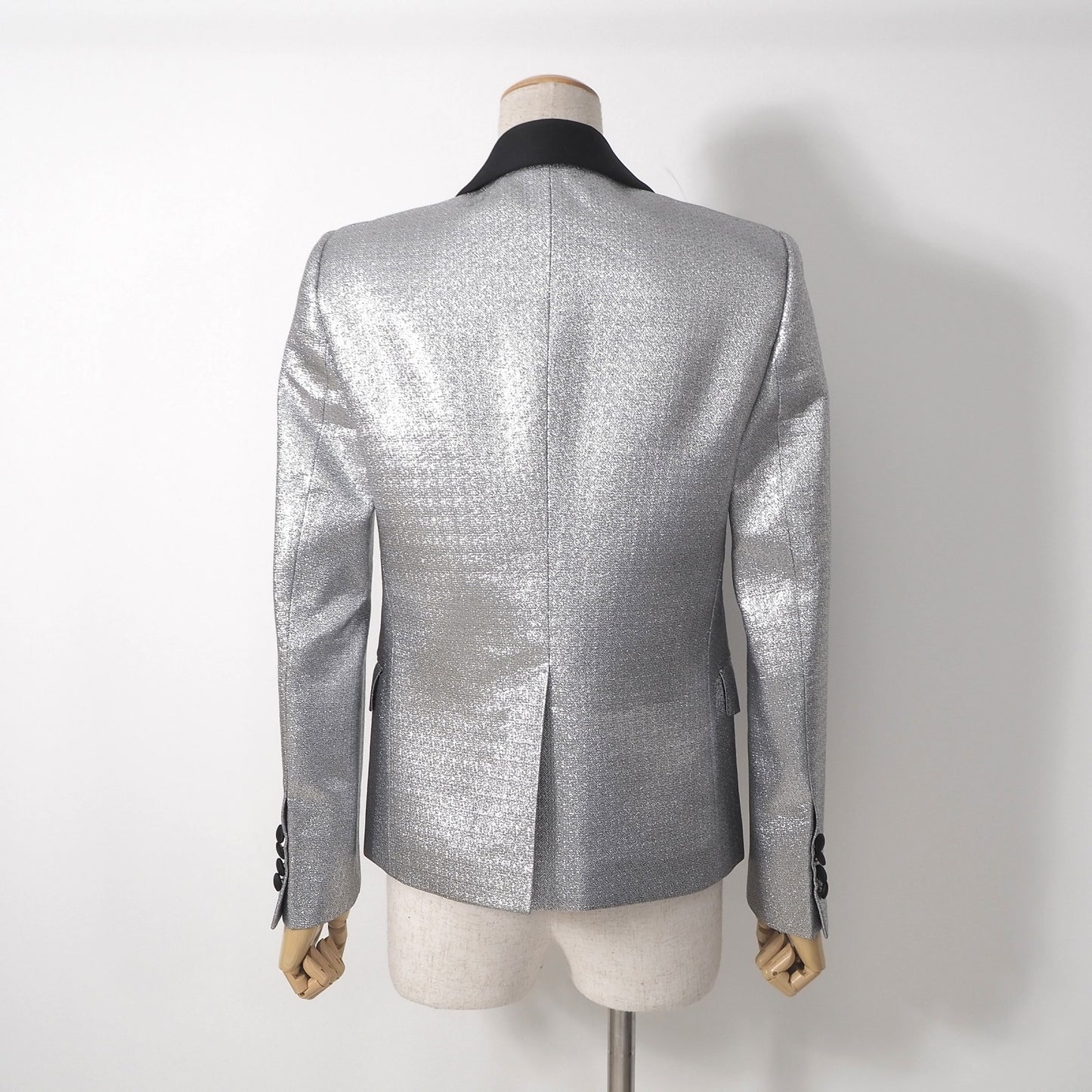 美品 セリーヌ CELINE エディ期 ショールカラー タキシード ジャケット 36 シルバー ブラック レディース 正規品 6-OC024
