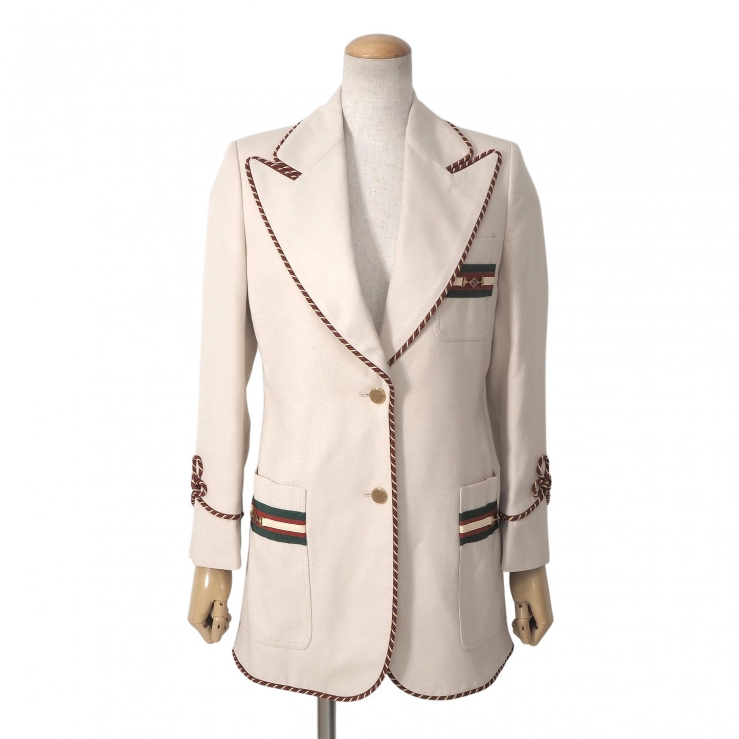 良品 グッチ GUCCI GGホースビット ブレザー ジャケット 38 ライトベージュ レディース 正規品 6-OC027